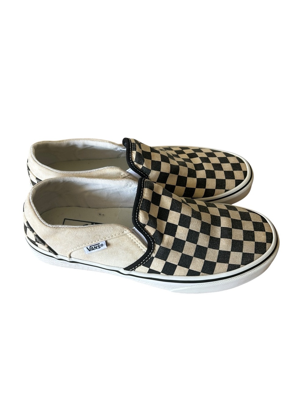 Vans Slip-On Checkerboard Canvas Loafers - Black & Cream Size 8.5